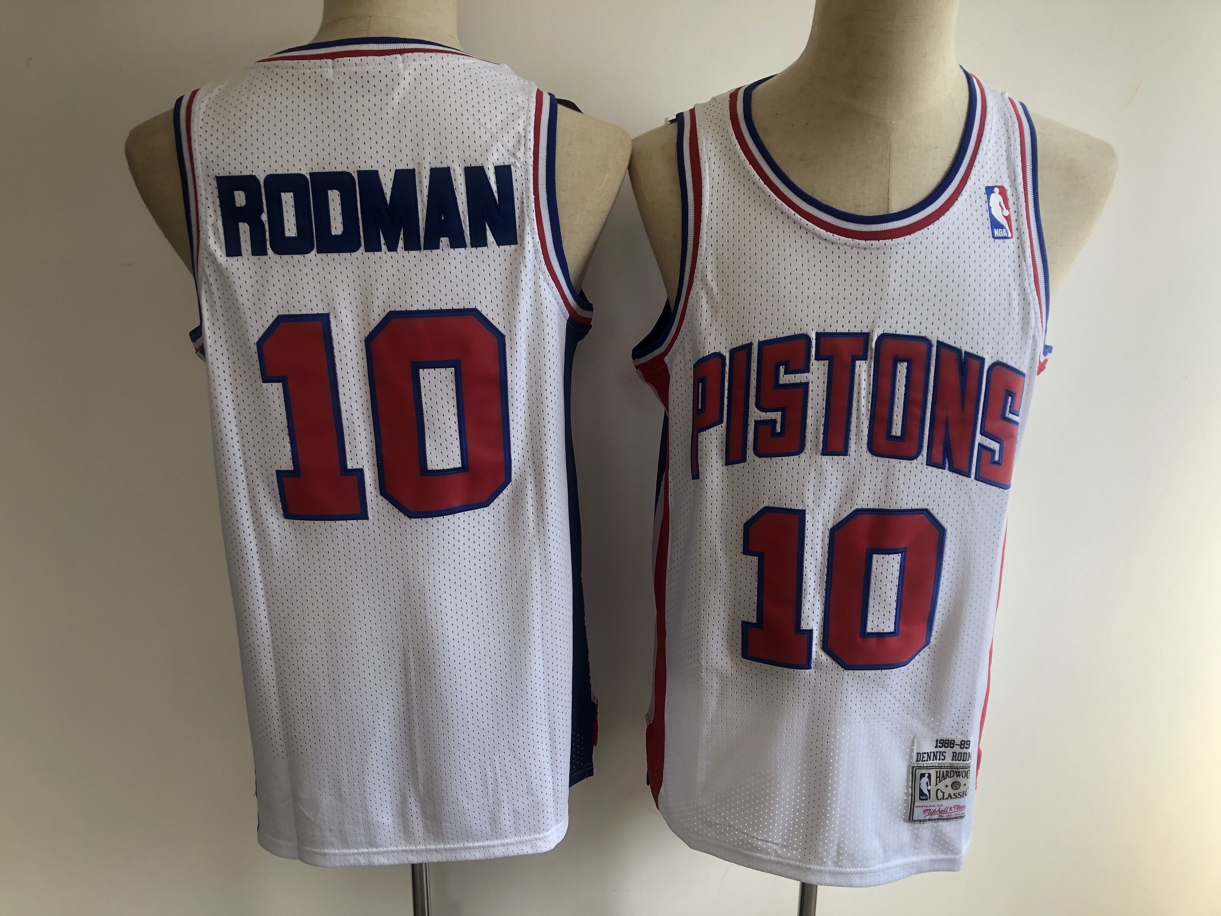 Men Detroit Pistons 10 Rodman white NBA jerseys